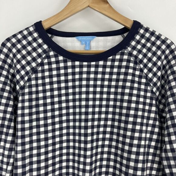 Draper James Sweatshirt Size Small Womens Navy White Gingham Check Natalie Top - Picture 2 of 7